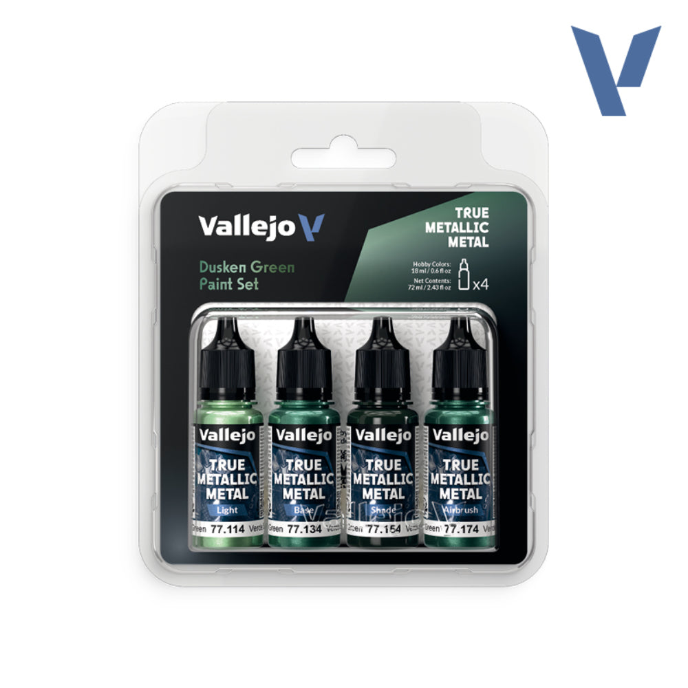 Vallejo True Metallic Paints: Dusken Green Set (4) - Paint & Tools