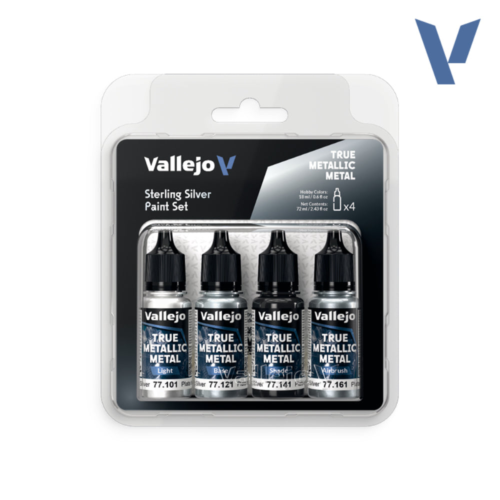 Vallejo True Metallic Paints: Sterling Silver Set (4) - Paint & Tools