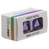 Vivid heavy metal d20 purple translucent dice set displayed in a white ultra pro storage box for tabletop gaming