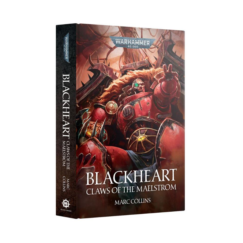 Warhammer 40,000 Black Library blackheart claws of the maelstrom hardcover book with red armored warrior and green eyes