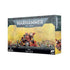 Warhammer 40,000 orks mek gunz miniature set displayed in red and yellow painted box for tabletop gaming