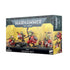 Warhammer 40,000 orks squighog boyz box featuring five green-skinned orks mounted on red squigs with detailed armor and weapons