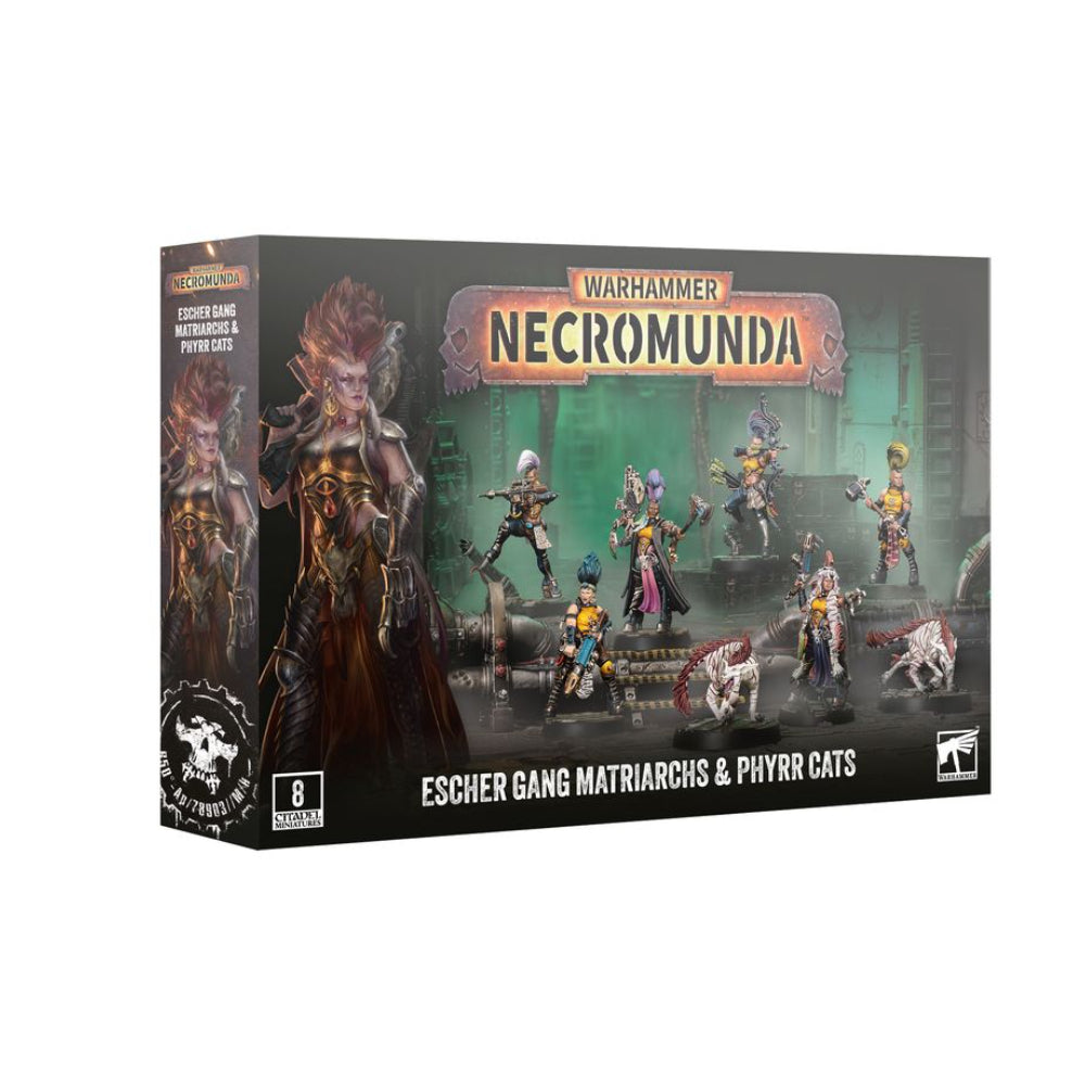 Warhammer necromunda escher matriarchs and phyrr cats miniatures box set with detailed painted figures in dark armor and colorful attire