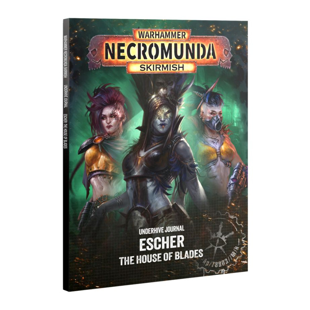Warhammer necromunda underhive journal escher the house of blades featuring detailed skirmish entries in dark tones