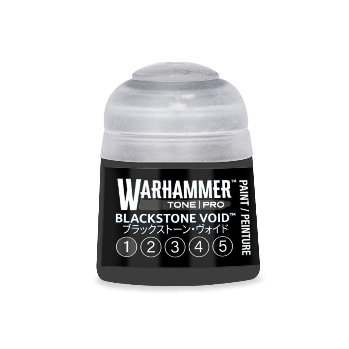 Warhammer tone pro blackstone void 12ml paint bottle with clear plastic cap and black label featuring white text