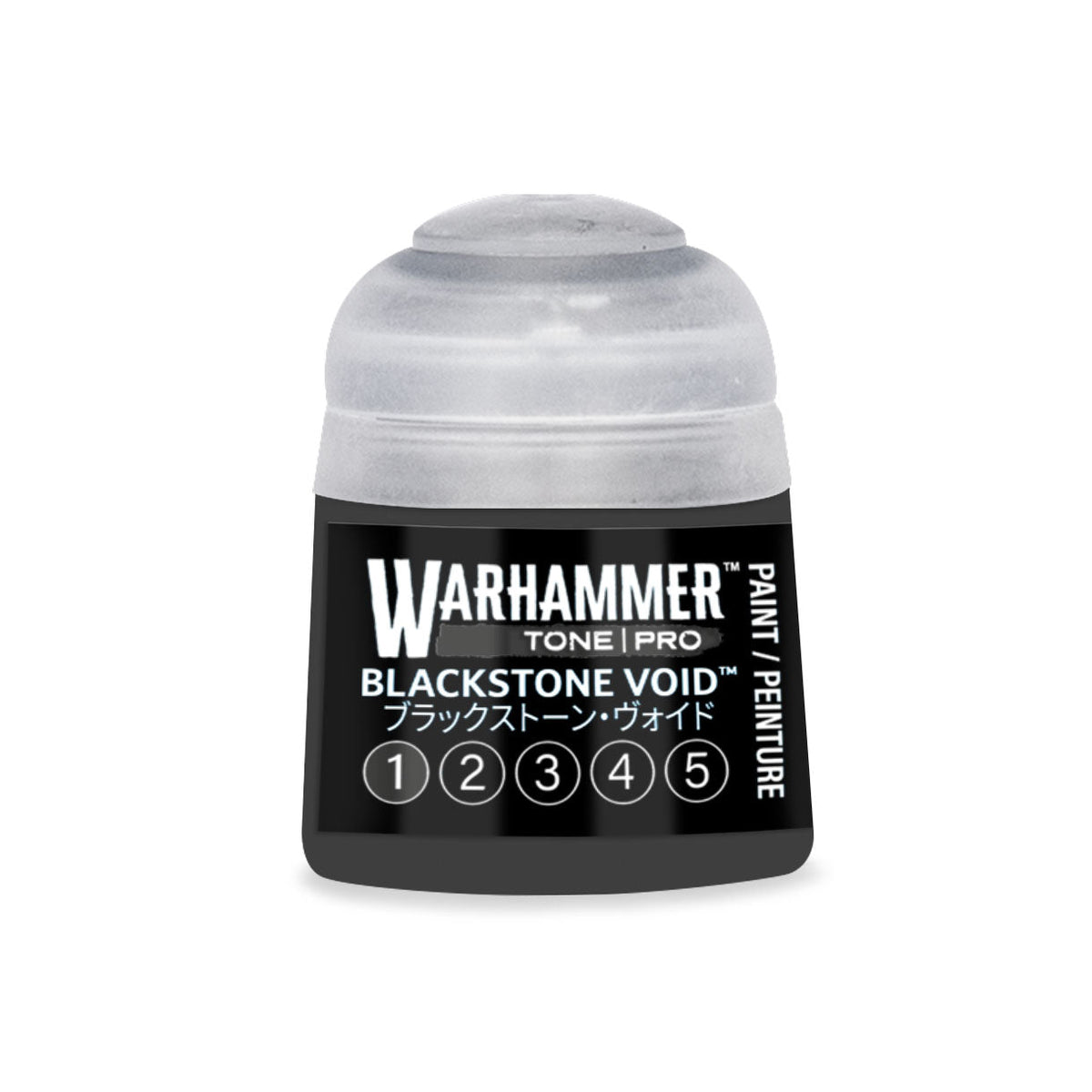 Warhammer tone pro blackstone void 12ml paint bottle with clear plastic cap and black label featuring white text