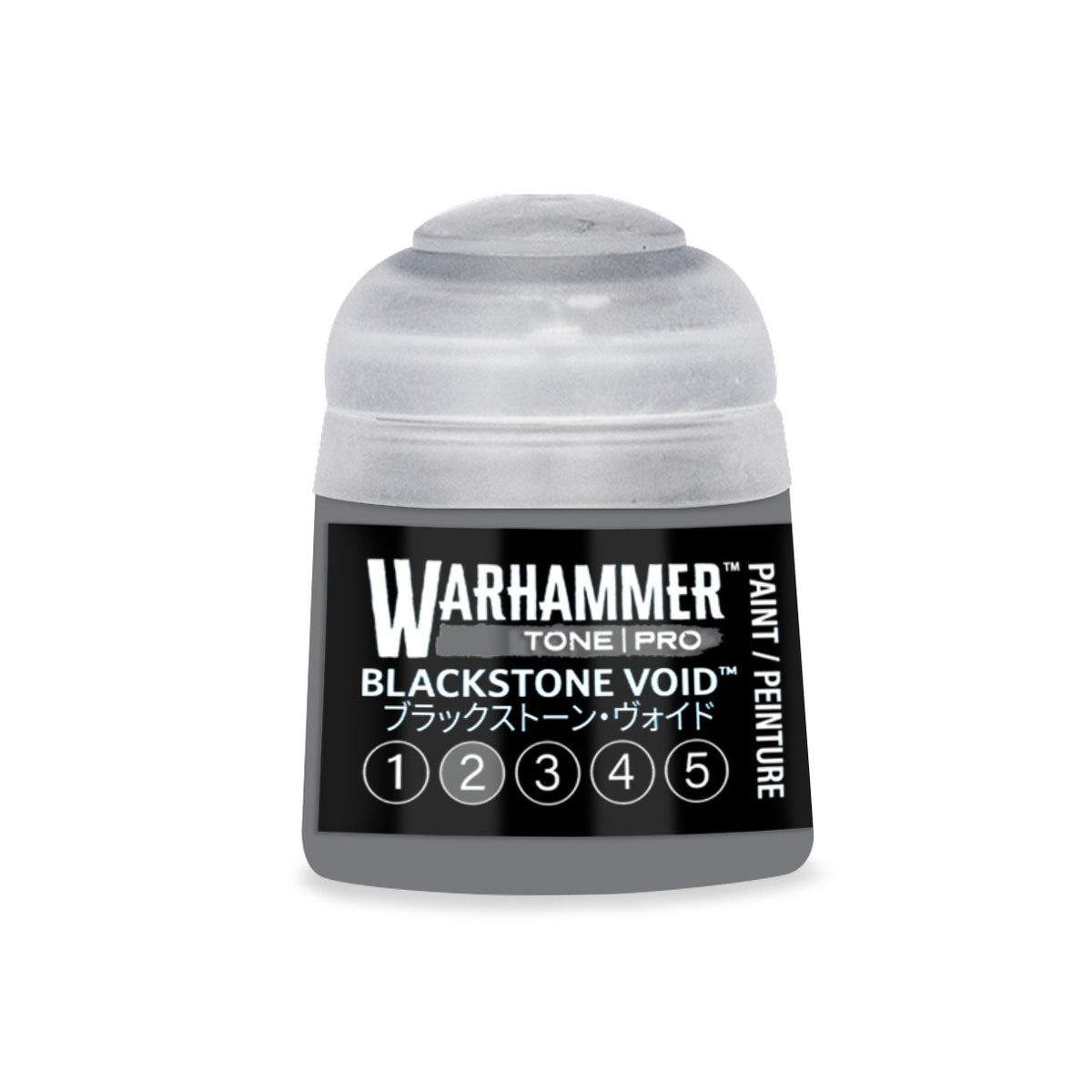 Warhammer tone pro blackstone void 12ml paint in a clear plastic bottle with black label and white text