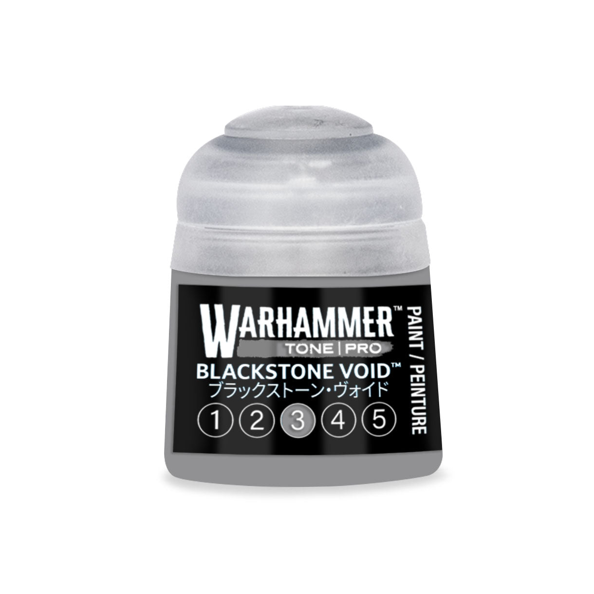 Warhammer tone pro blackstone void 12ml paint in clear plastic bottle with black label and white text for miniature hobby use