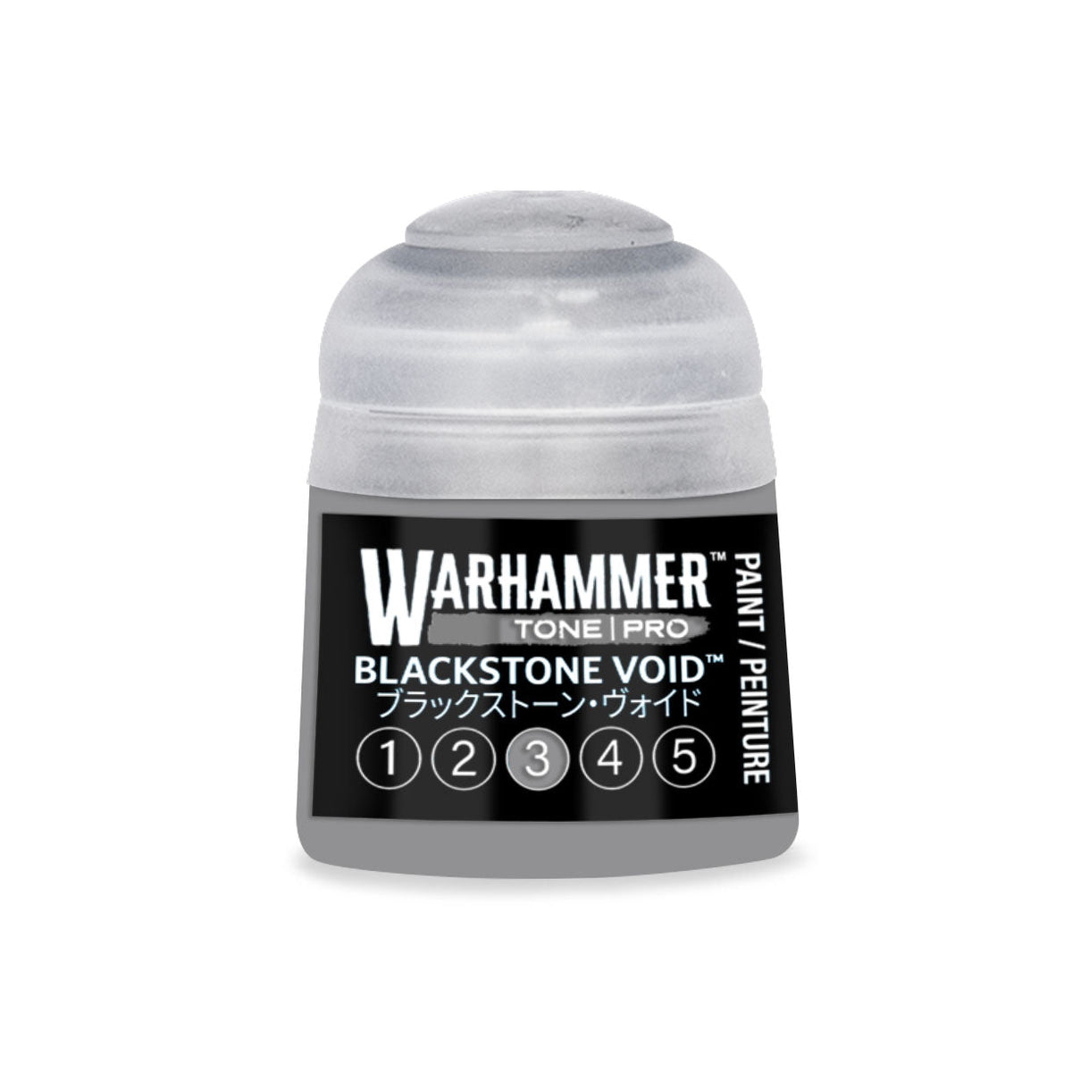 Warhammer tone pro blackstone void 12ml paint in clear plastic bottle with black label and white text for miniature hobby use