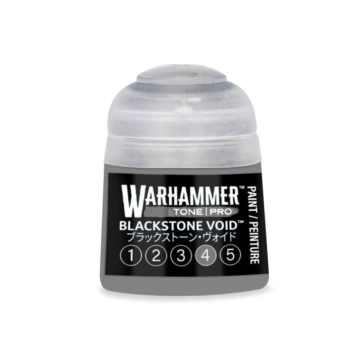 Warhammer tone pro blackstone void 12ml clear plastic bottle with black label and white text for miniature painting