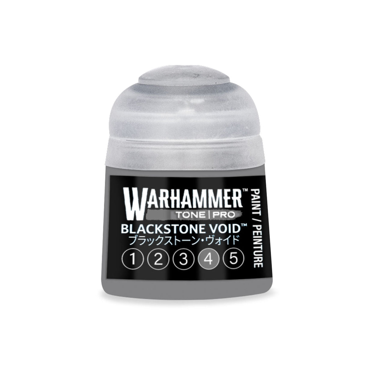 Warhammer tone pro blackstone void 12ml clear plastic bottle with black label and white text for miniature painting
