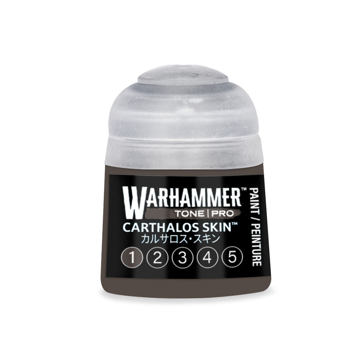 Warhammer tone pro Carthalos skin paint in a 12ml clear plastic bottle with black label and white text