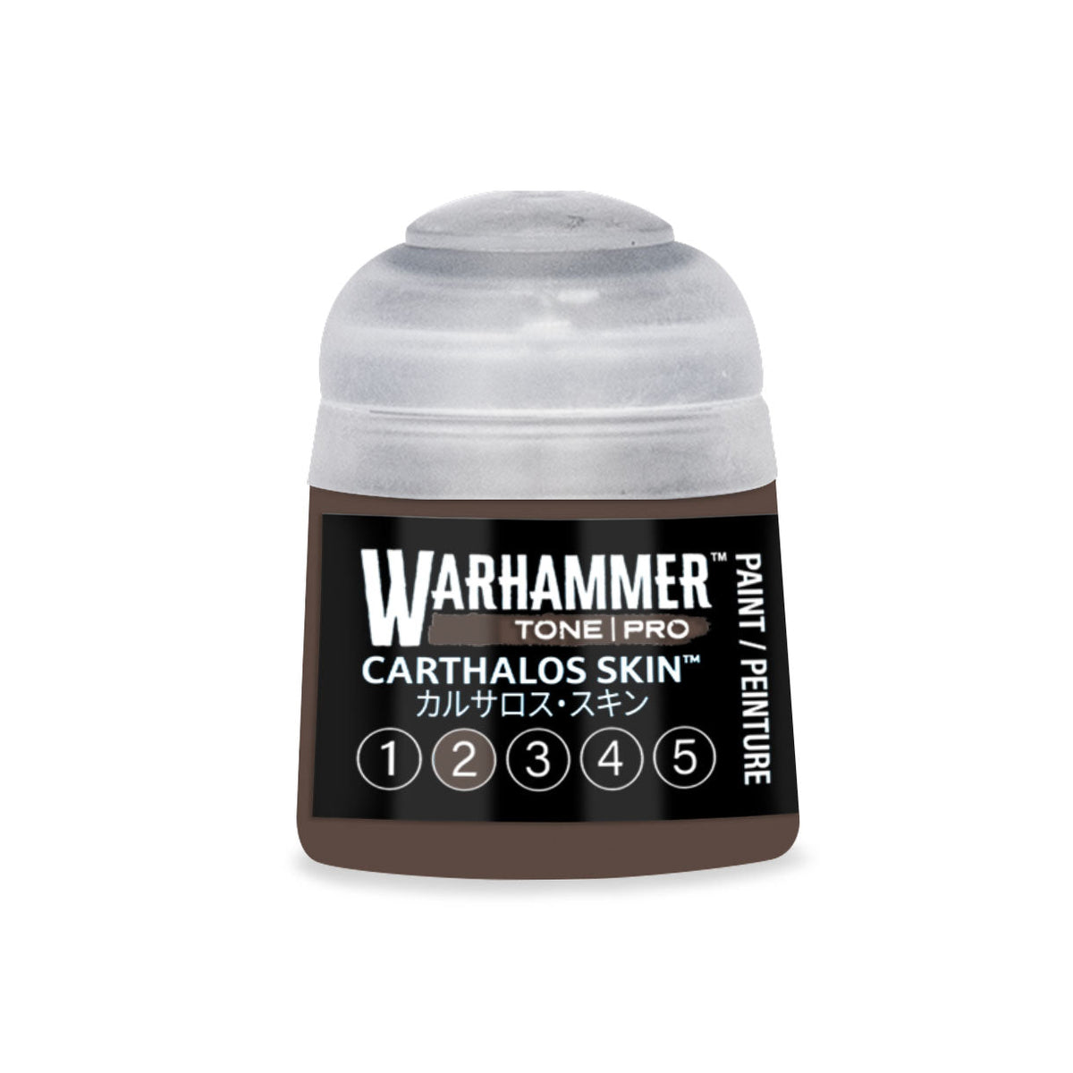 Warhammer tone pro Carthalos skin paint in a 12ml clear plastic bottle with black label and white text