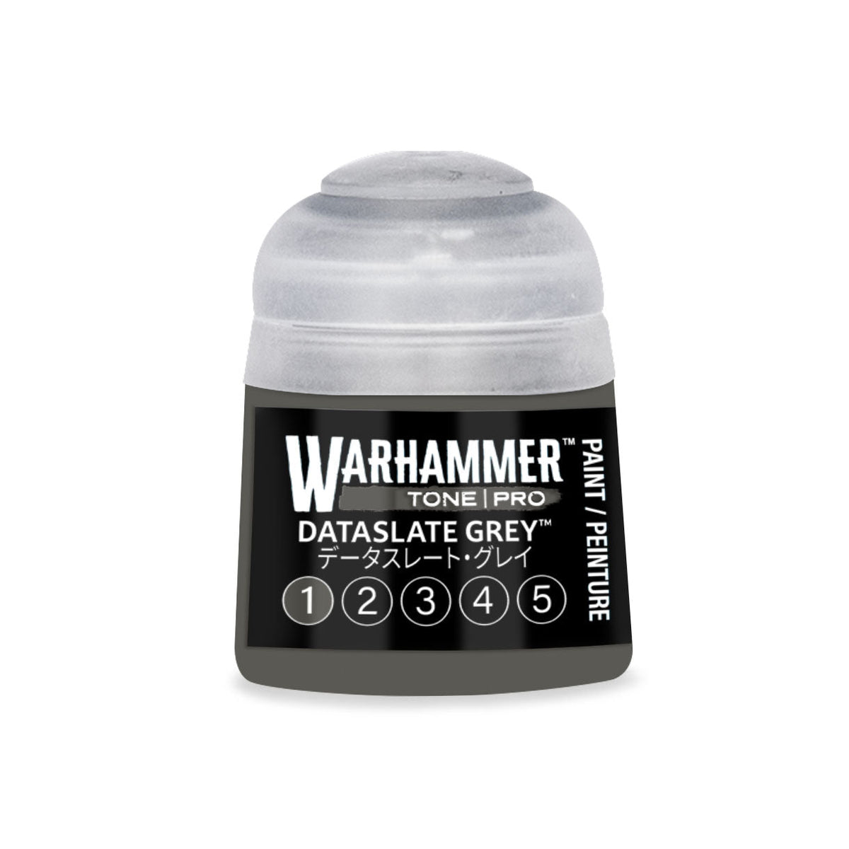 Warhammer tone pro dataslate grey paint bottle with clear plastic cap and black label featuring white text 12ml