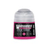A vibrant pink warhammer tone pro paint bottle labeled eye of terror with a clear plastic cap and black label