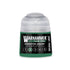 A small cylindrical bottle of Warhammer Tone Pro Hierotek green paint with clear cap and black label with white text