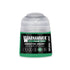 A small cylindrical bottle of Warhammer Tone Pro Hierotek Green paint with a clear cap and green label with black text