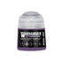 A small cylindrical bottle of warhammer tone pro paint in hive fleet purple for miniature painting 12ml