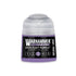 A small cylindrical bottle of warhammer tone pro paint in hive fleet purple shade for miniature painting use