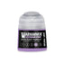A small translucent plastic bottle of Warhammer Tone Pro paint in hive fleet purple color 12ml capacity