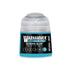 A small translucent plastic bottle of Warhammer Tone Pro paint in scinari blue color 12ml size