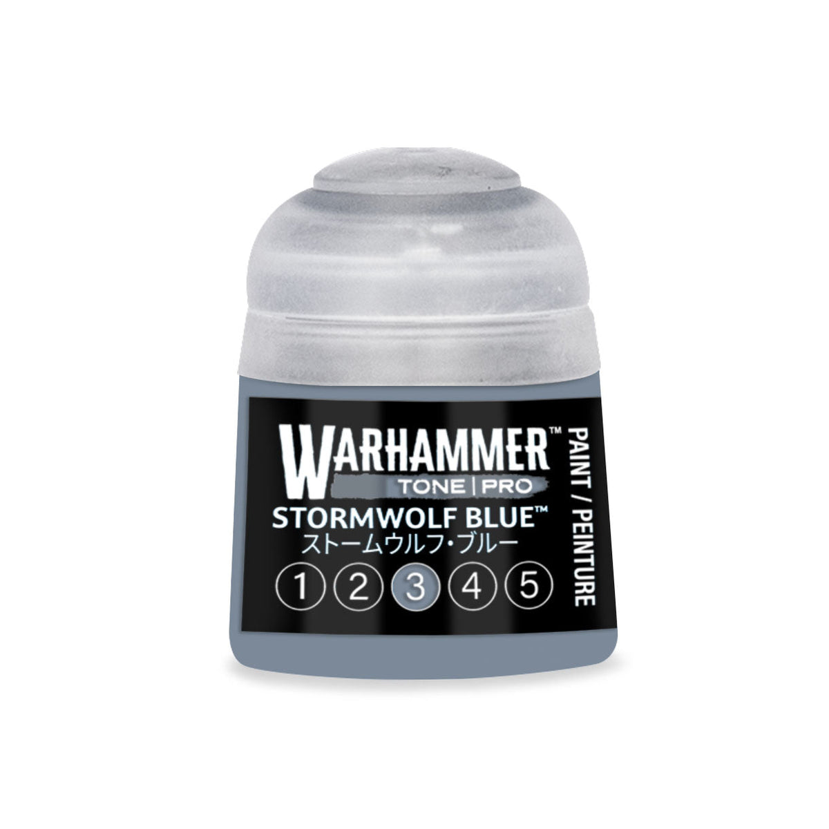Warhammer tone pro Stormwolf blue acrylic paint bottle with translucent cap and black label 12ml container
