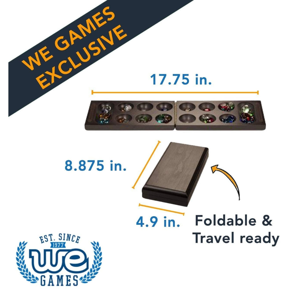 WE Dark Wood w/Glass Stones Folding Mancala - Board Games