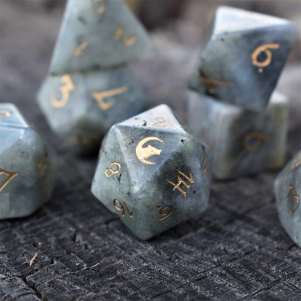 Werewolf Labradorite Gemstone Polyhedral (D&D) Dice Set (7) - Dice & Dice Supplies