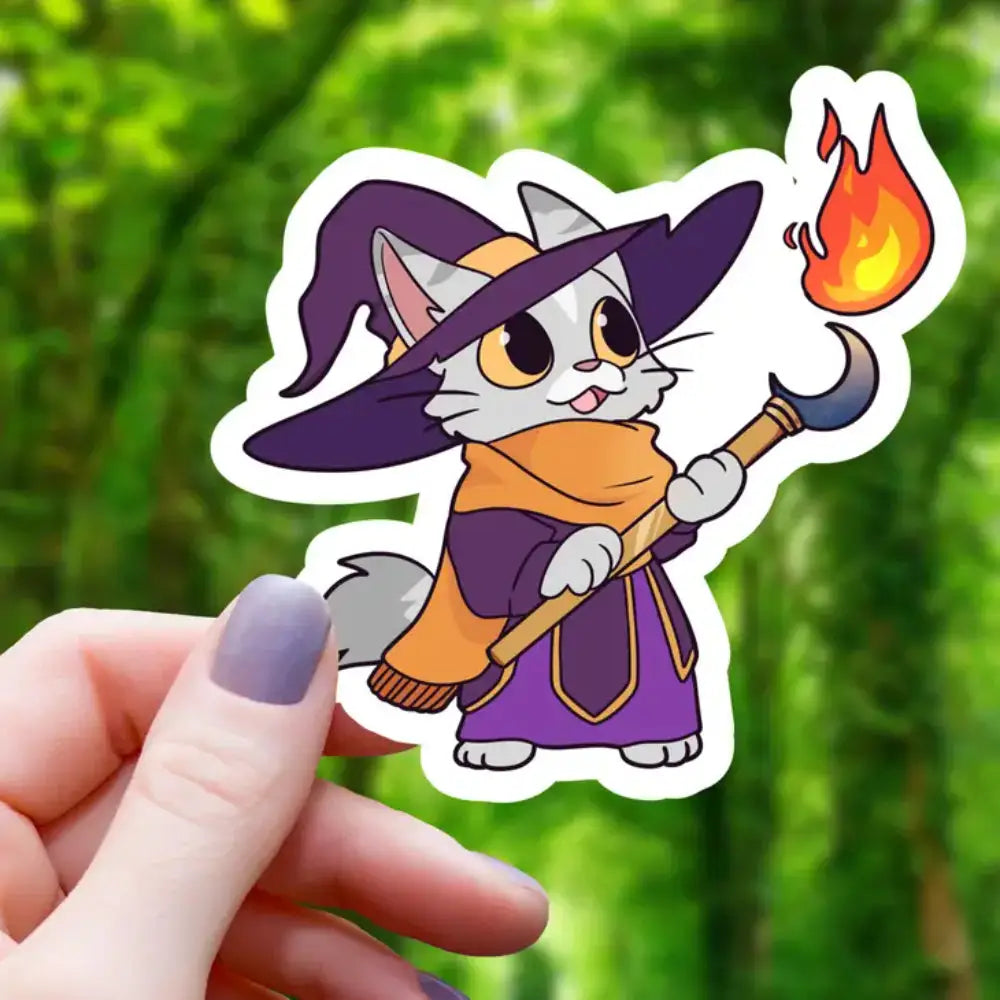 Wizard Cat Fireball Sticker - Gifts