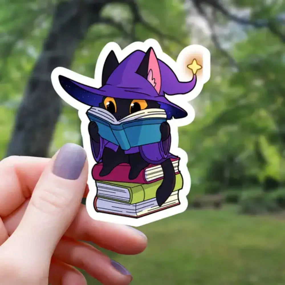 Wizard Cat Reading Books Sticker Toys & Gifts Mimic Gaming Co   