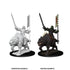 Unpainted gray resin and painted dark green skin orc warrior on dire wolf miniature figures by WizKids