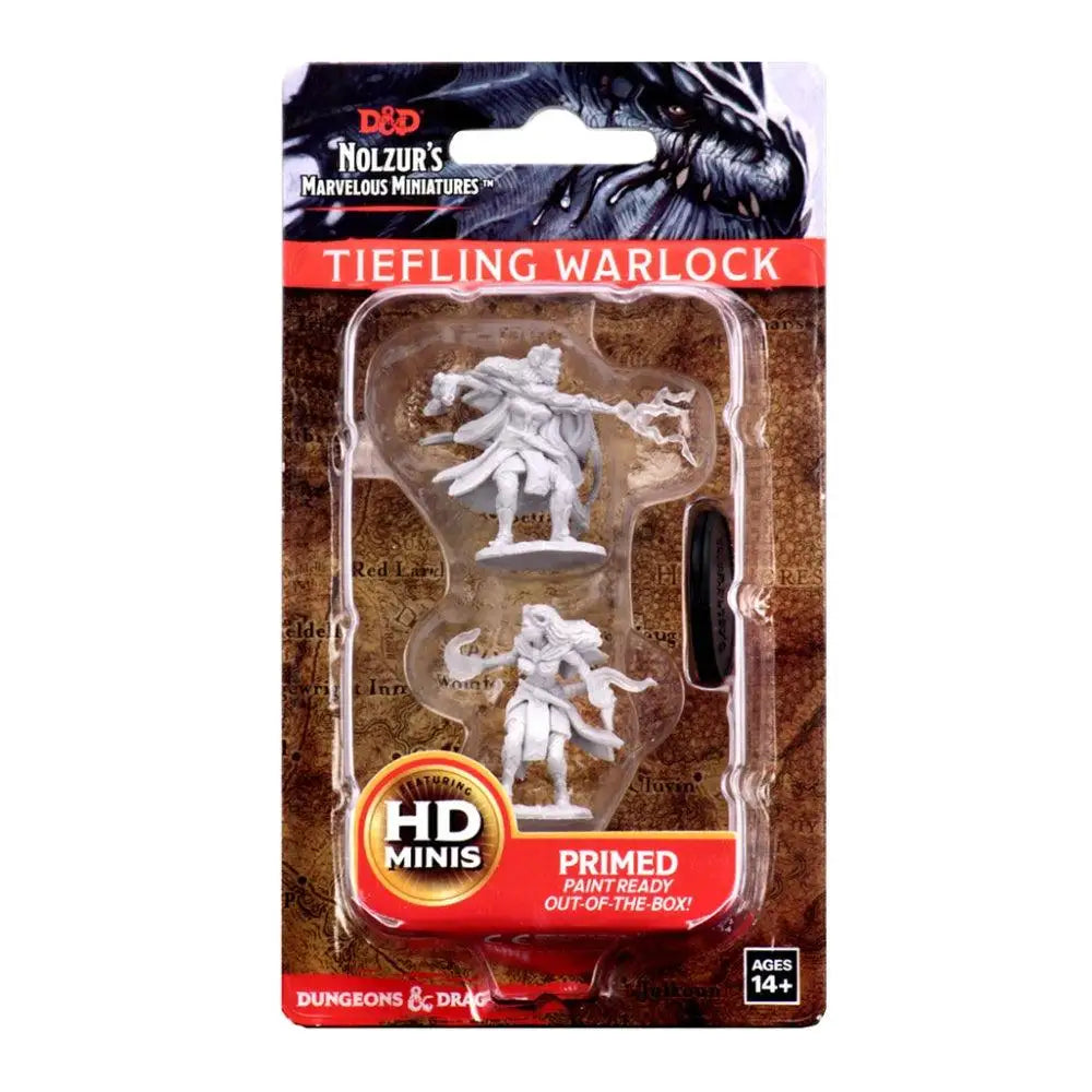 White primed plastic tiefling female warlock miniatures in blister pack by wizkids unpainted set of two