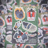A sheet of colorful cartoon pigeon stickers in humorous scenes from world of trash trash fried chicken product